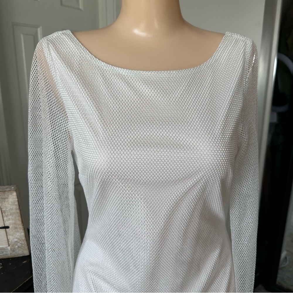 LULU’S SPECIAL GLOW FISHNET LUREX BELL SLEEVE MINI DRESS - Picture 7 of 13